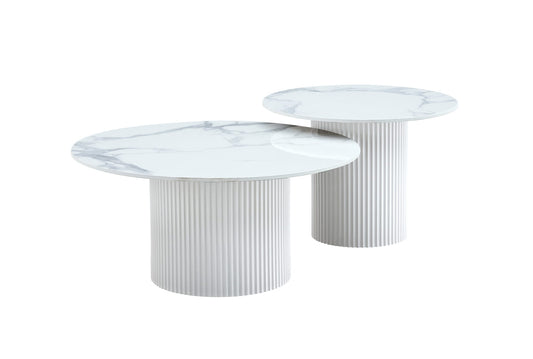 TABLE BASSE GIGOGNE MINA PIED BLANC PLATEAU CERAMIQUE MARBRE BLANC (BLB) 60x45cm + 80x38cm