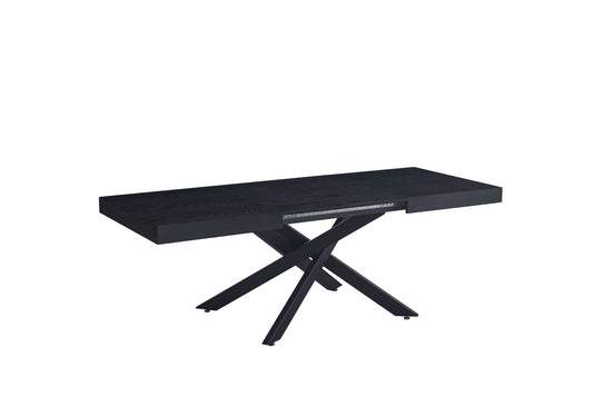 TABLE EXTENSIBLE A RALLONGE BALNI METAL NOIR BOIS NOIR 140/220X90cm