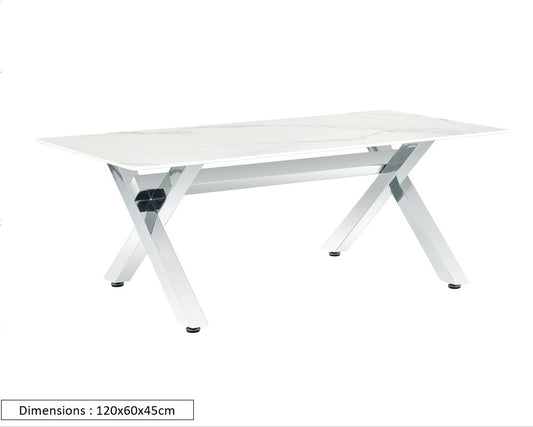 TABLE BASSE IXE CHROME MARBRE BLANC 120x60x45cm
