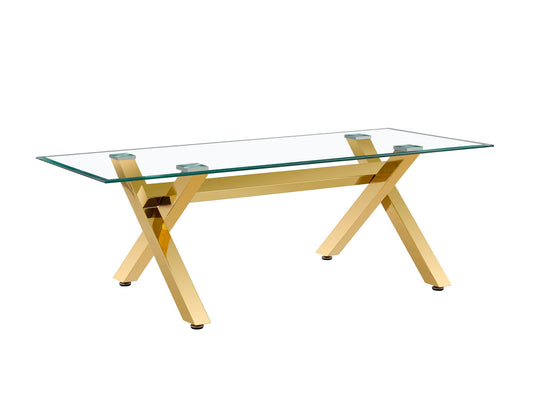 TABLE REPAS IXE METAL GOLD TRANSPARENT 180x90x75cm