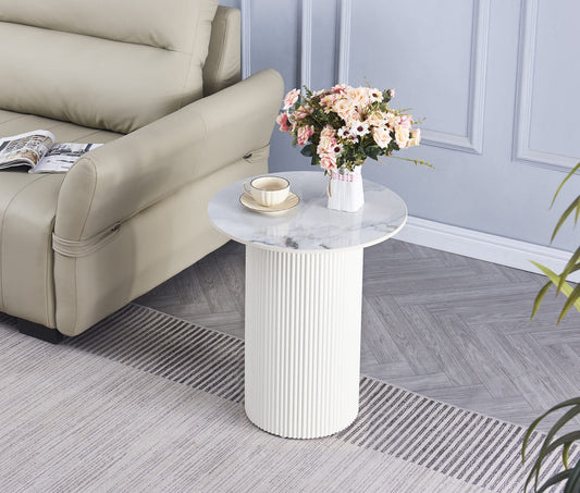 GUERIDON VALMY PIED BEIGE PLATEAU CERAMIQUE MARBRE GRIS 50cm diametre