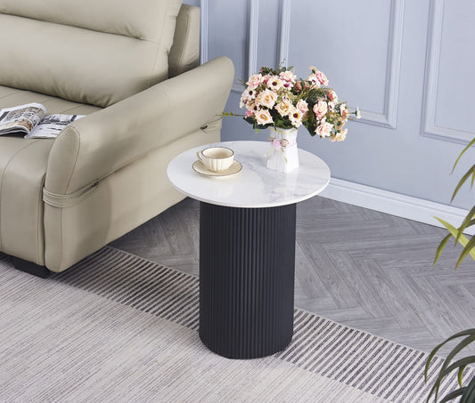 GUERIDON VALMY PIEDS NOIR PLATEAU CERAMIQUE MARBRE BLANC 50x55cm