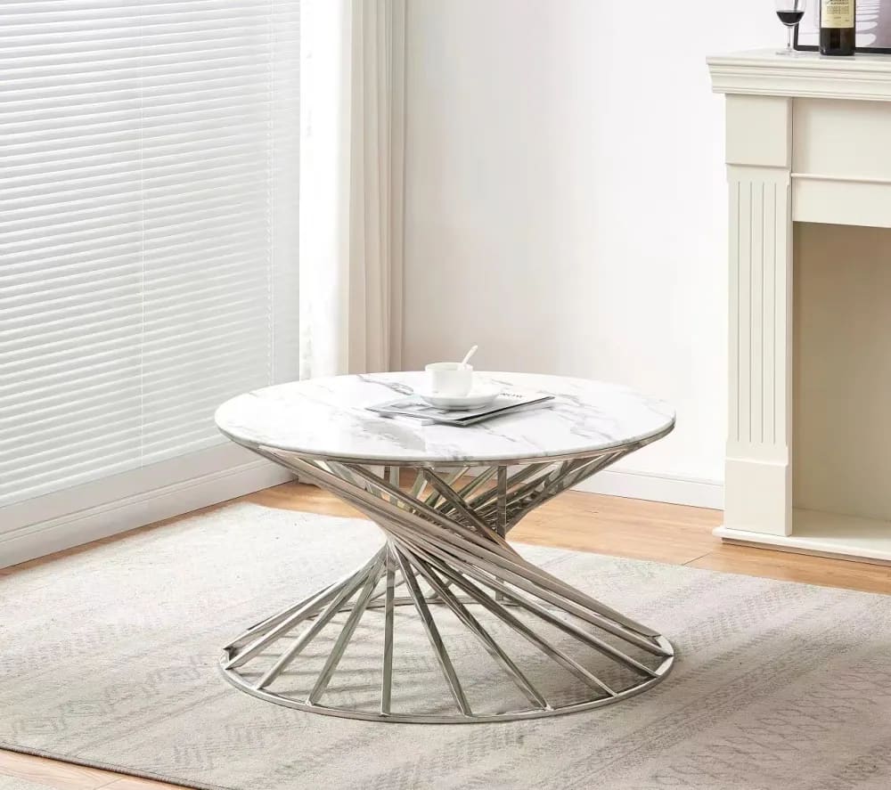 Table basse ronde NAUTILUS chromé plateau verre D80 cm