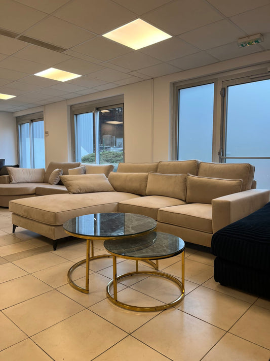 CANAPE ANGLE GAUCHE VELOURS BEIGE 265x200cm