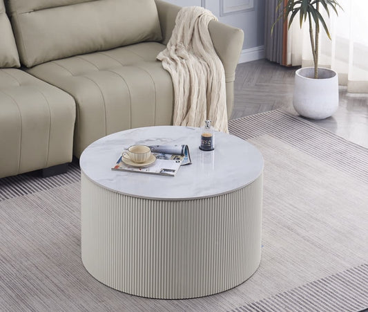 TABLE BASSE VALMY PIEDS BEIGE PLATEAU CERAMIQUE MARBRE GRIS 80X45