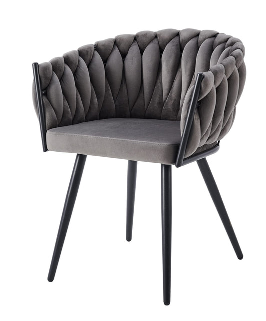 CHAISE AVEC ACCOUDOIR TRESSEE PIED METAL NOIR VELOURS ANTHRACITE