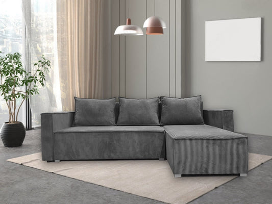 CANAPE PARIS PEARL CONVERTIBLE ANGLE REVERSIBLE COTELE GRIS 232x147x72cm