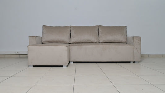 CANAPE PARIS PEARL CONVERTIBLE ANGLE REVERSIBLE VELOURS BEIGE 232x147x72cm