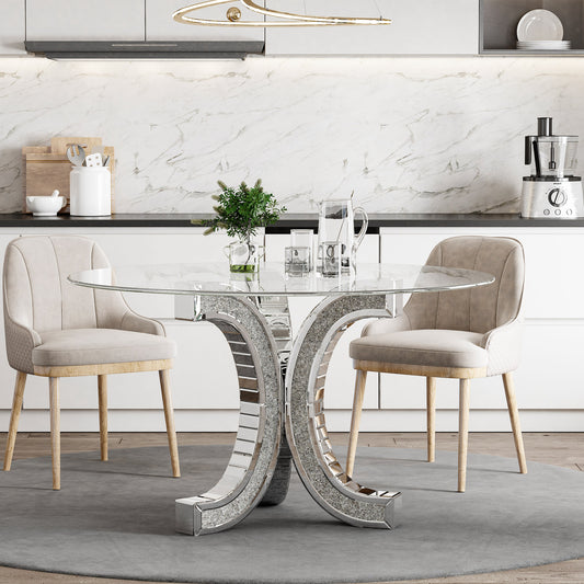 TABLE REPAS EN VERRE MIROIR PLATEAU VERRE TREMPE COLLECTION ECLAT