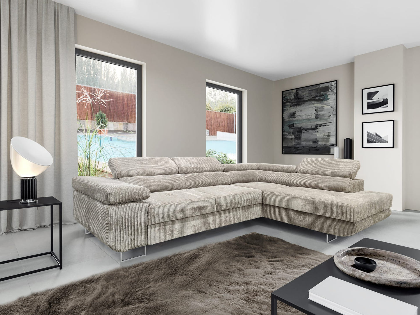 CANAPE TOULOUSE ANGLE DROIT COTELE ECRU 275x205cm