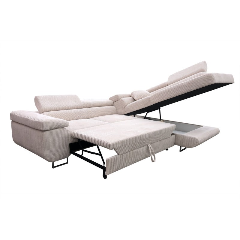 CANAPE TOULOUSE ANGLE DROIT CONVERTIBLE COTELE ECRU 275x205cm