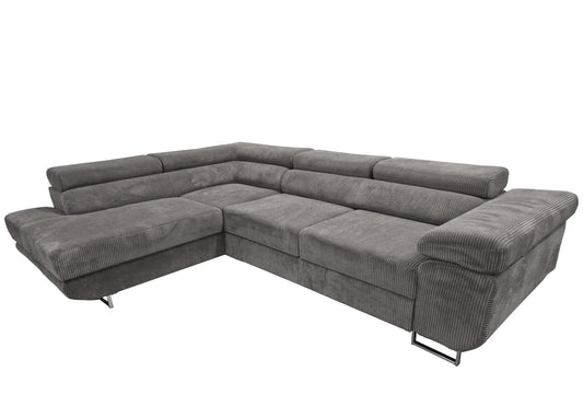 CANAPE TOULOUSE ANGLE CONVERTIBLE GAUCHE CÔTELÉ GRIS 275x205cm