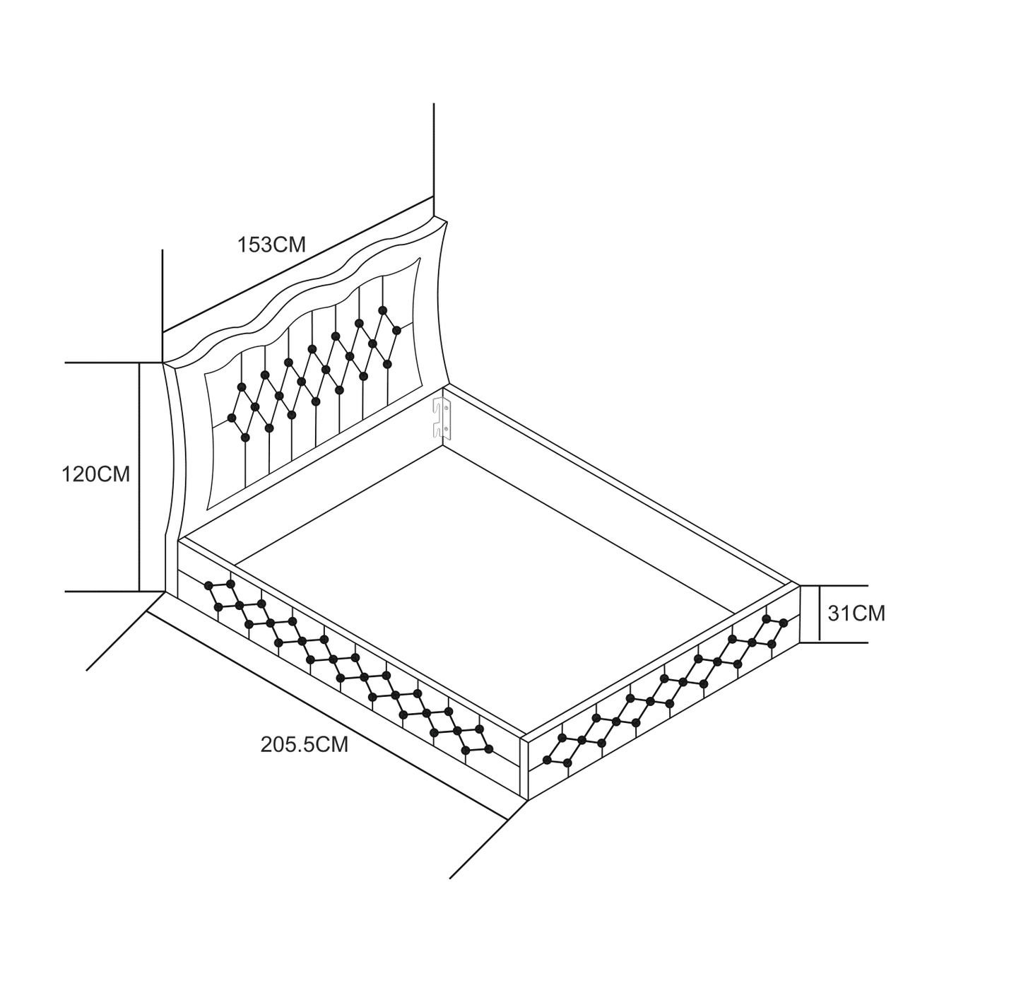 CADRE DE LIT TREND 140x190cm VELOURS GRIS VENDU SANS SOMMIER