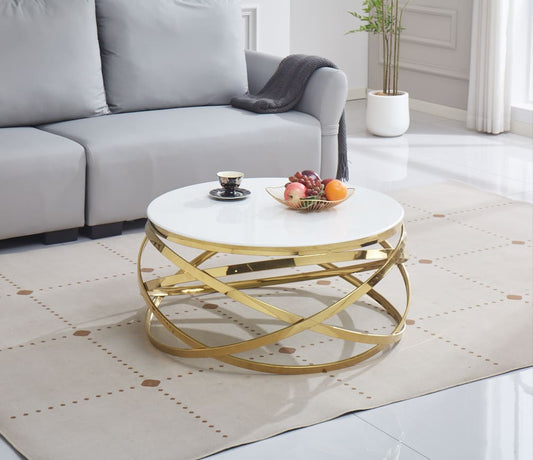 TABLE BASSE EVOL GOLD ULTRA BLANC 80 CM