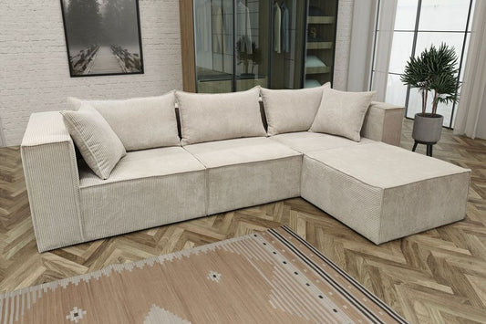 CANAPE MODULO 3+1 ANGLE DROIT COTELE ECRU 305x192cm