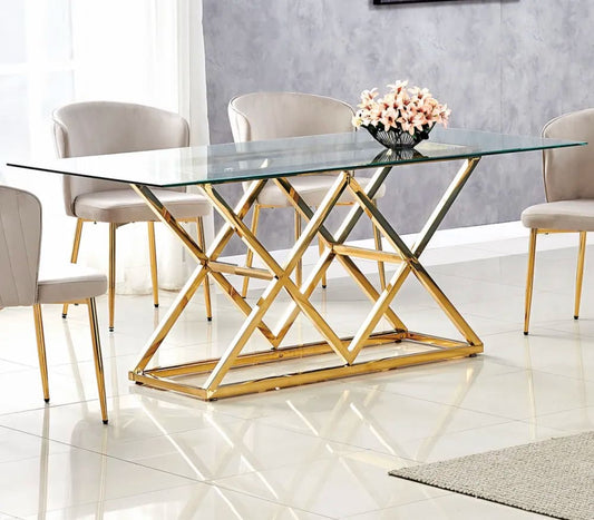 TABLE REPAS TRIANGLE GOLD TRANSPARENT 180x90cm