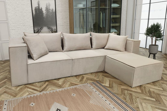 CANAPE MODULO 3+1 ANGLE DROIT VELOURS BEIGE 305x192cm