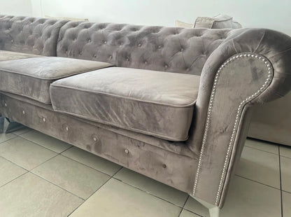 CANAPE D ANGLE CLOUTE TIFFANY VELOURS MOKA 263x263cm