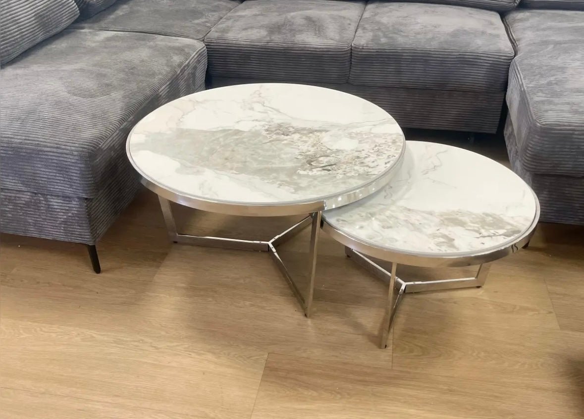 TABLE BASSE MIAMI CHROME MARBRE BLANC