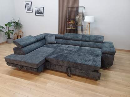 CANAPE TOULOUSE ANGLE Gauche CONVERTIBLE tissu Marbella ANTHRACITE 275x205cm