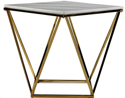 BOUT DE CANAPE ALINA GOLD MARBRE BLANC 50x50 cm