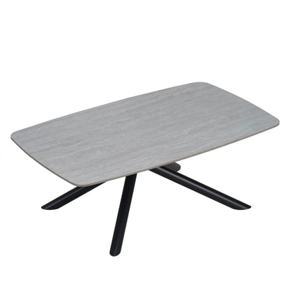 TABLE BASSE NYSA PIED METAL NOIR CERAMIQUE TRAVERTIN MAT 120x70x45cm