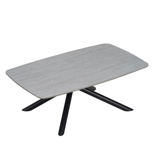 TABLE BASSE NYSA PIED METAL NOIR CERAMIQUE TRAVERTIN MAT 120x70x45cm