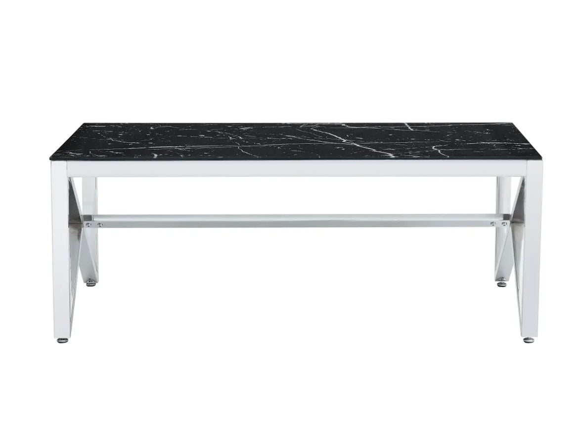 TABLE BASSE MAJESTIQUE CHROME VERRE MARBRE NOIR 120x60x45CM