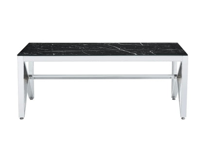 TABLE BASSE MAJESTIQUE CHROME VERRE MARBRE NOIR 120x60x45CM