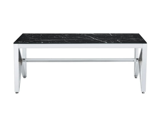 TABLE BASSE MAJESTIQUE CHROME VERRE MARBRE NOIR 120x60x45CM
