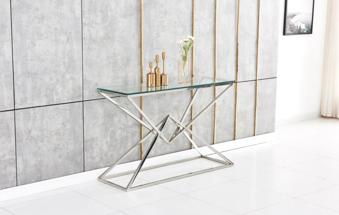 CONSOLE PYRAMIDE CHROME TRANSPARENT 120x40x78 cm