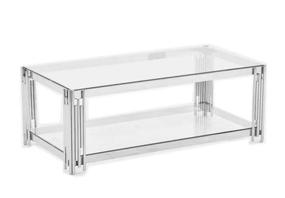 TABLE BASSE FLUTE CHROME TRANSPARENT 120x60x45 cm