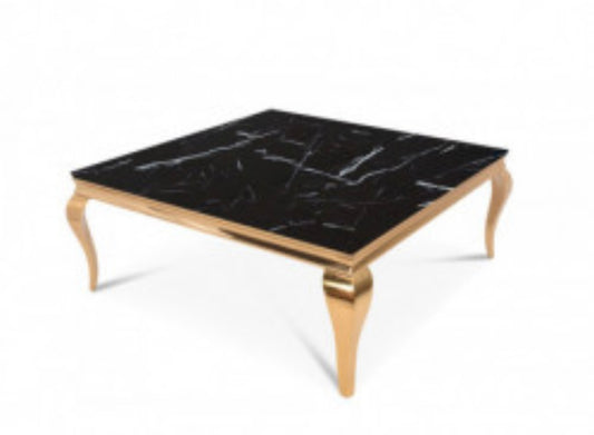TABLE BASSE BAROQUE CARREE GOLD MARBRE NOIR 100x100x45cm