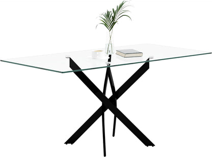 Table Repas JESSICA Métal noir et plateau en verre 150 cm 4 à 6 couverts