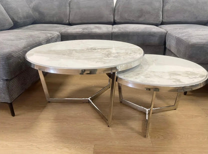 TABLE BASSE MIAMI CHROME MARBRE BLANC