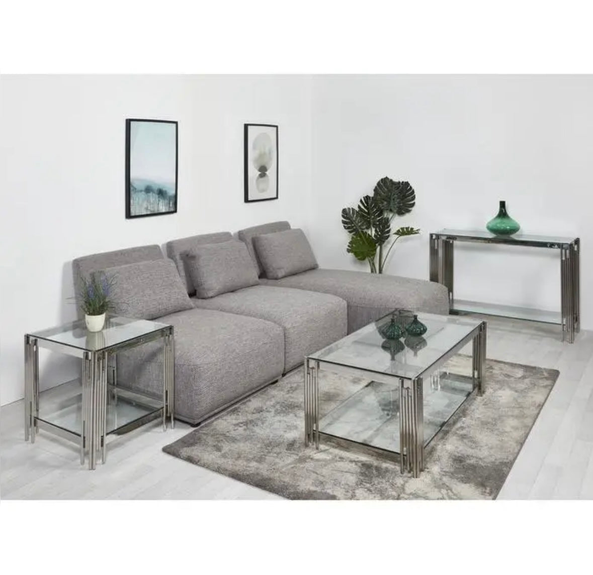 TABLE BASSE FLUTE CHROME TRANSPARENT 120x60x45 cm