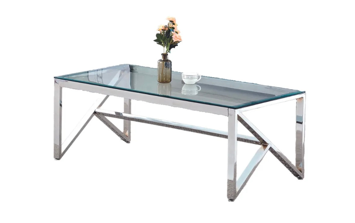 TABLE BASSE MAJESTIQUE CHROME TRANSPARENT 120x60x45 cm