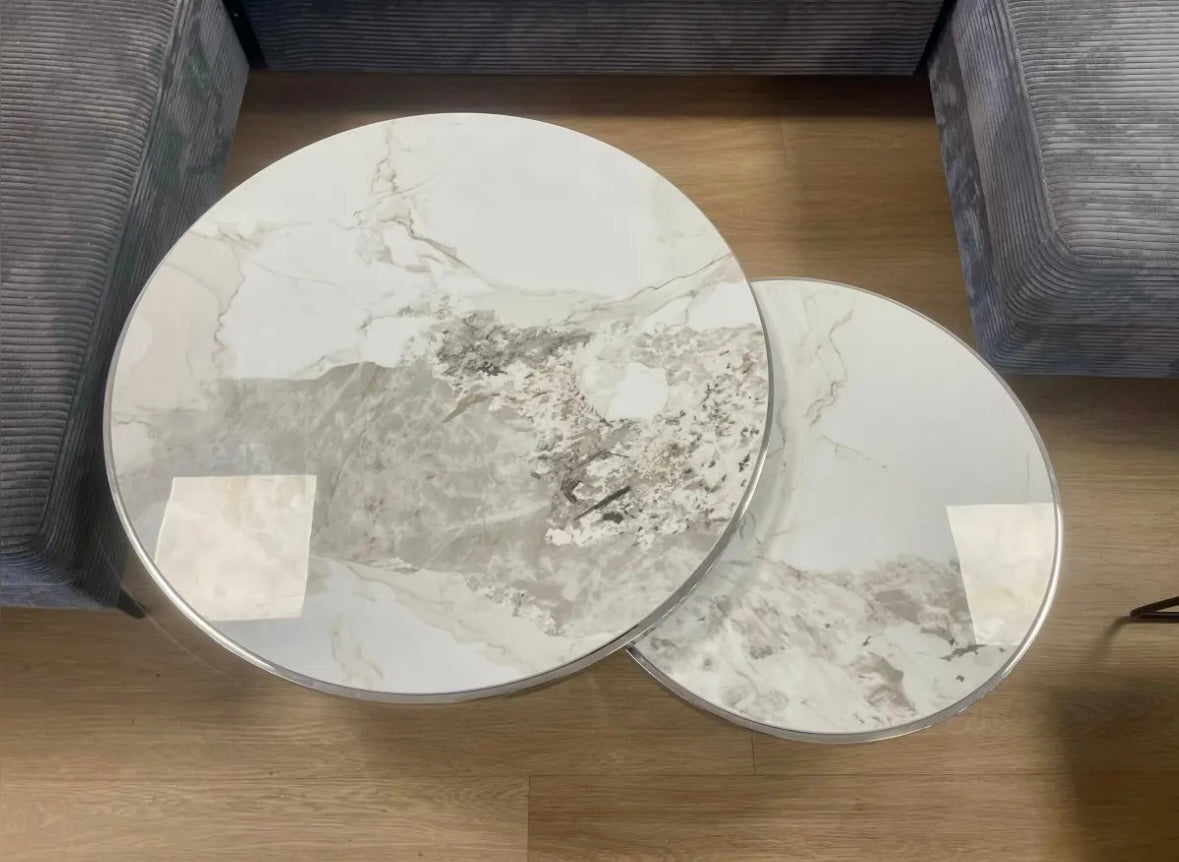 TABLE BASSE MIAMI CHROME MARBRE BLANC