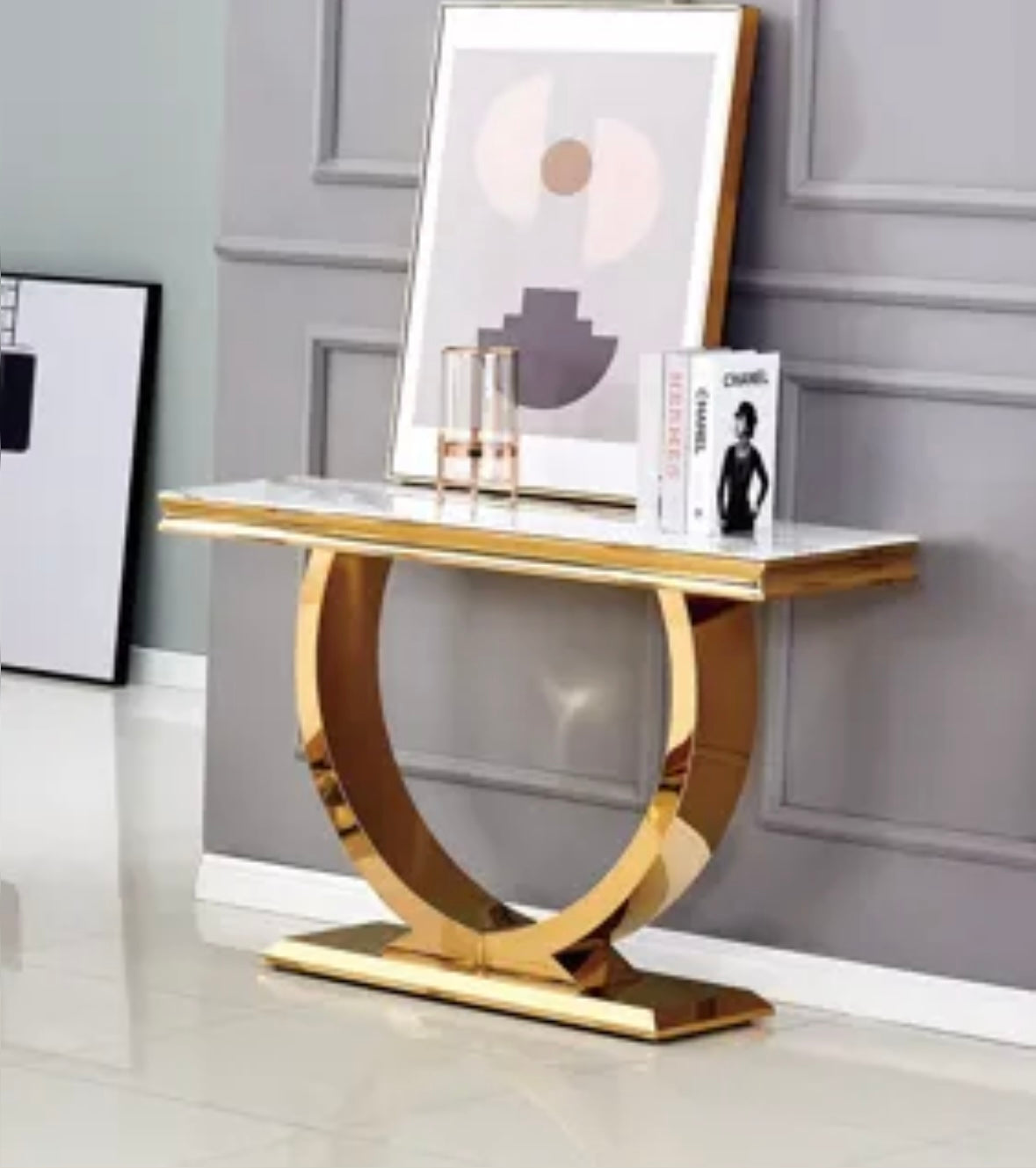 CONSOLE OMEGA GOLD MARBRE BLANC 120x40x78 cm