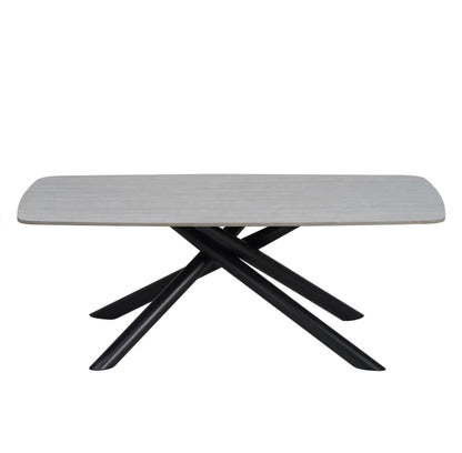 TABLE BASSE NYSA PIED METAL NOIR CERAMIQUE TRAVERTIN MAT 120x70x45cm