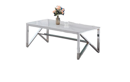 TABLE BASSE MAJESTIQUE CHROME VERRE MARBRE BLANC 120x60x45 cm
