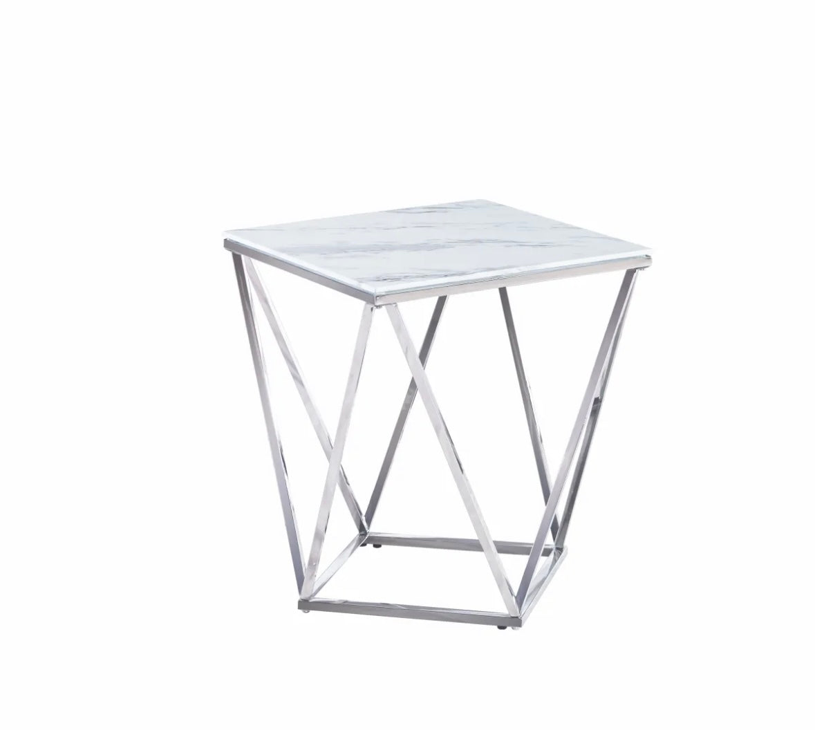 BOUT DE CANAPÉ ALINA CHROME MARBRE BLANC 50x50 cm