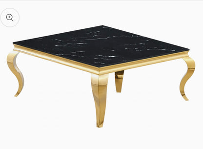 TABLE BASSE BAROQUE CARREE GOLD MARBRE NOIR 100x100x45cm