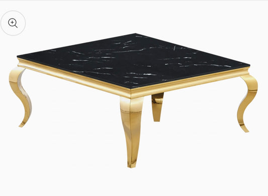 TABLE BASSE BAROQUE CARREE GOLD MARBRE NOIR 100x100x45cm