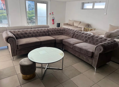 CANAPE D ANGLE CLOUTE TIFFANY VELOURS MOKA 263x263cm