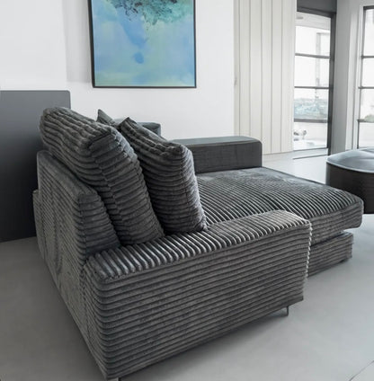 CANAPE CELIA MOELLEUX EN TISSU COTELE EPAIS ANTHRACITE 180x135cm