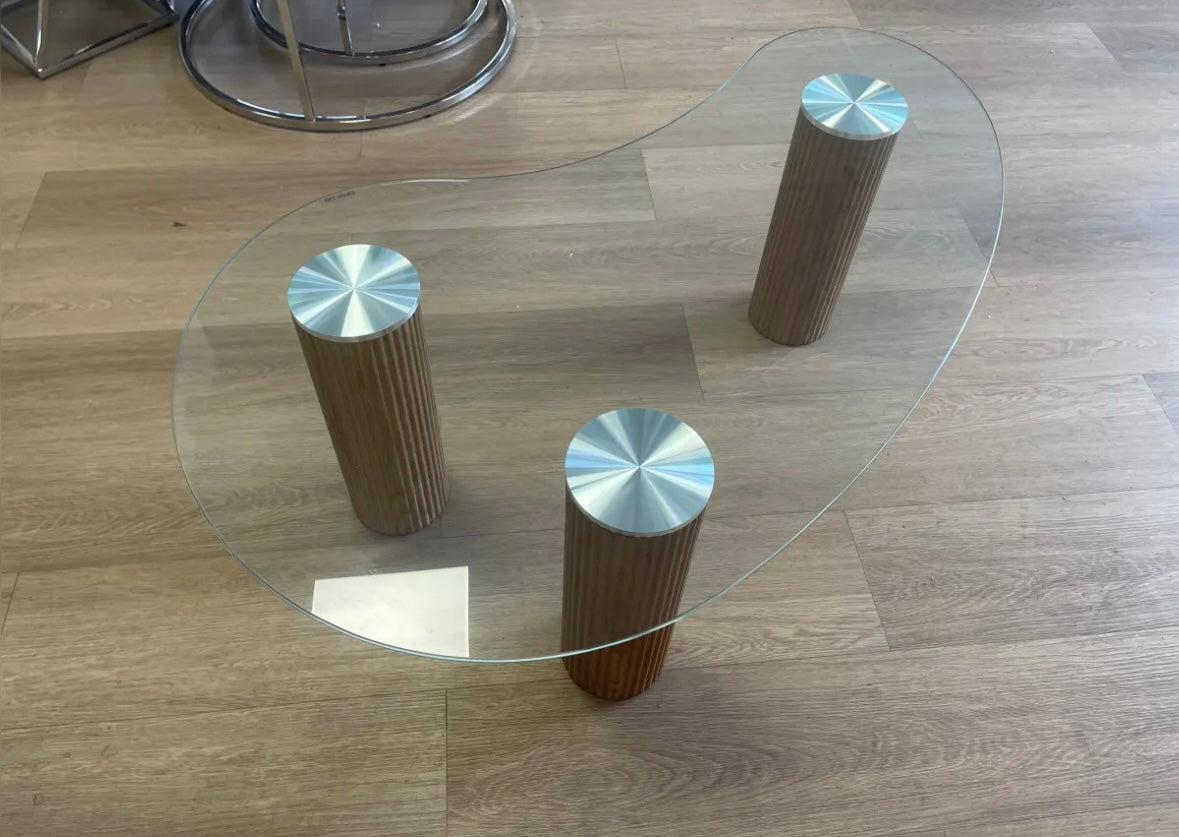 TABLE BASSE PYLONE PIED CHENE PLATEAU TRANSPARENT 120X70X45 CM