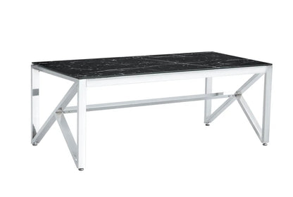 TABLE BASSE MAJESTIQUE CHROME VERRE MARBRE NOIR 120x60x45CM