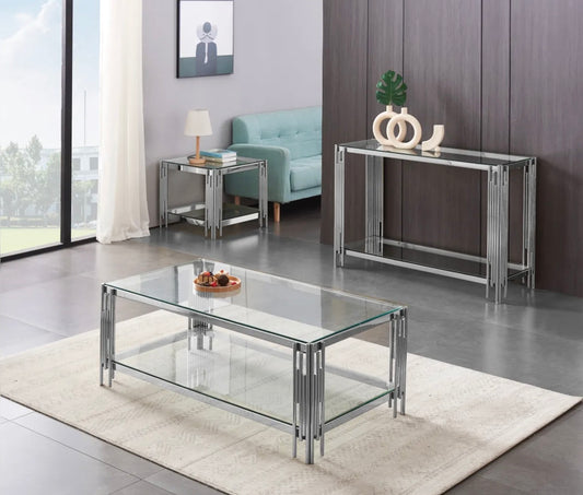 TABLE BASSE FLUTE CHROME TRANSPARENT 120x60x45 cm
