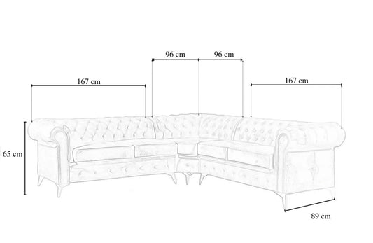 CANAPE D ANGLE CLOUTE TIFFANY VELOURS MOKA 263x263cm